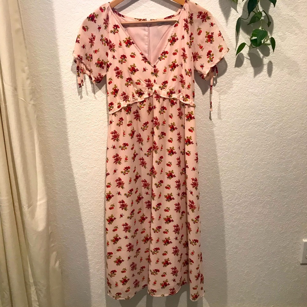 Madewell Pale Pink with Red Flowers Flowy Floral Dress Size XS